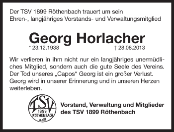 Traueranzeige von Georg Horlacher von Pegnitz-Zeitung